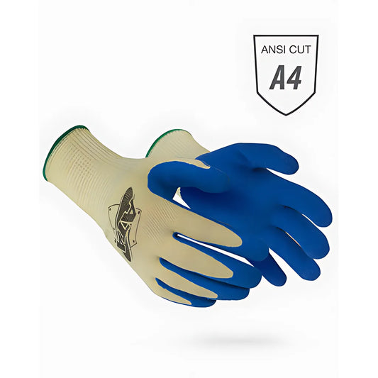 WPP MATA10-BDB-L Seamless Knit PolyKor Blended Glove with Blue Latex Coated Crinkle Grip on Palm & Fingers