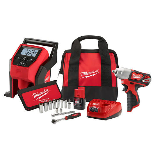 M12 3/8 In. Impact Wrench Kit W/Inflator-Milwaukee-2463-21RS-8883