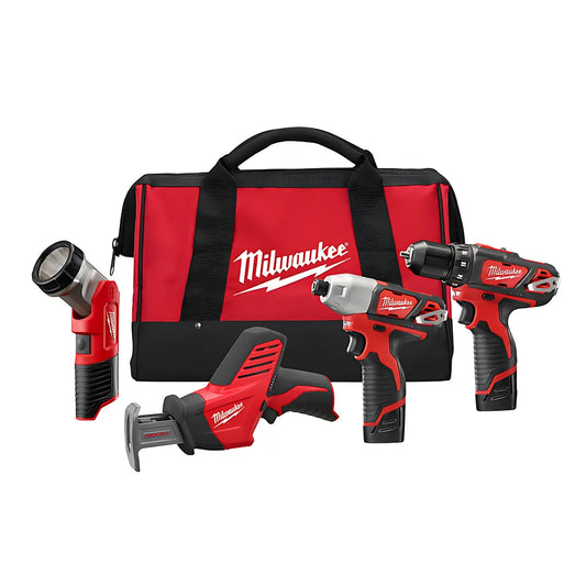 M12 Cordless Lithium-Ion 4 Tool Combo Kit-Milwaukee-2498-24-8934