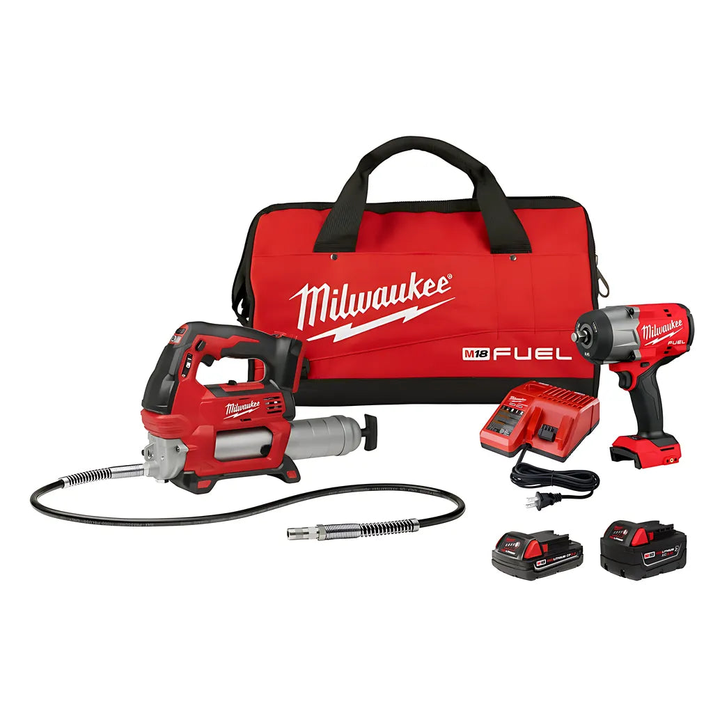 M18 Fuel 1/2" Htiw W/ Friction Ring & Grease Gun Combo Kit-Milwaukee-2967-22GG-9318