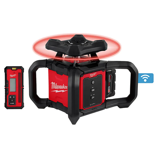 M18 Red Exterior Rotary Laser Level Kit W/ Receiver, Tripod, & Grade Rod-Milwaukee-3701-21T-9915