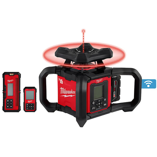 M18 Red Exterior Dual Slope Rotary Laser Level Kit W/ Receiver & Remote-Milwaukee-3704-21-9913