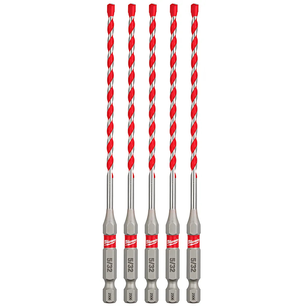 5/32" X 4" X 6" Shockwave Impact Duty Carbide Hammer Drill Bits - 5 Pk-Milwaukee-48-20-9155-6313