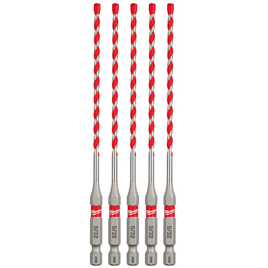 5/32" X 4" X 6" Shockwave Impact Duty Carbide Hammer Drill Bits - 5 Pk-Milwaukee-48-20-9155-6313