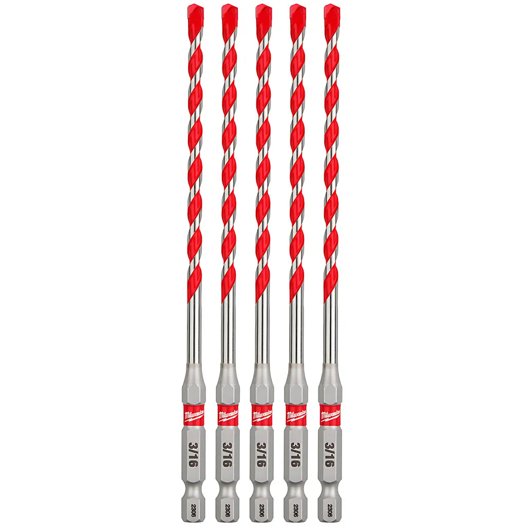 3/16" X 4" X 6" Shockwave Impact Duty Carbide Hammer Drill Bits - 5 Pk-Milwaukee-48-20-9157-5541