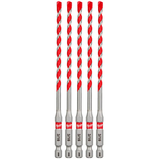 3/16" X 4" X 6" Shockwave Impact Duty Carbide Hammer Drill Bits - 5 Pk-Milwaukee-48-20-9157-5541