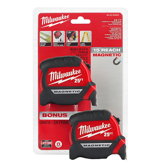 25' Compact Wide Blade Magnetic Tape Measure 2-Pack-Milwaukee-48-22-0325G-5317