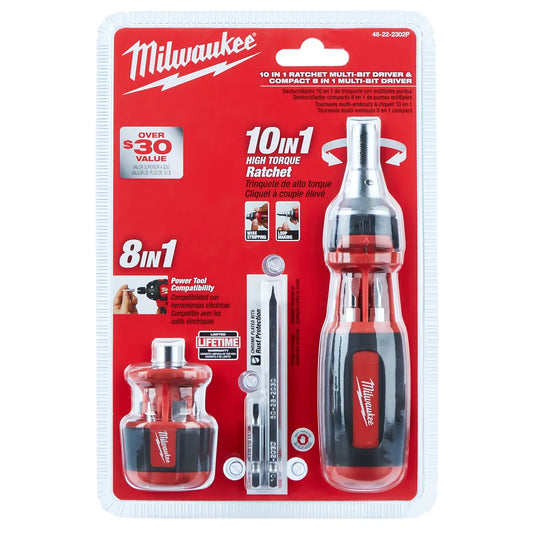 10-In-1 Square Drive Ratcheting Multi Bit Driver With 8-In-1 Screwdriver-Milwaukee-48-22-2302P-4131