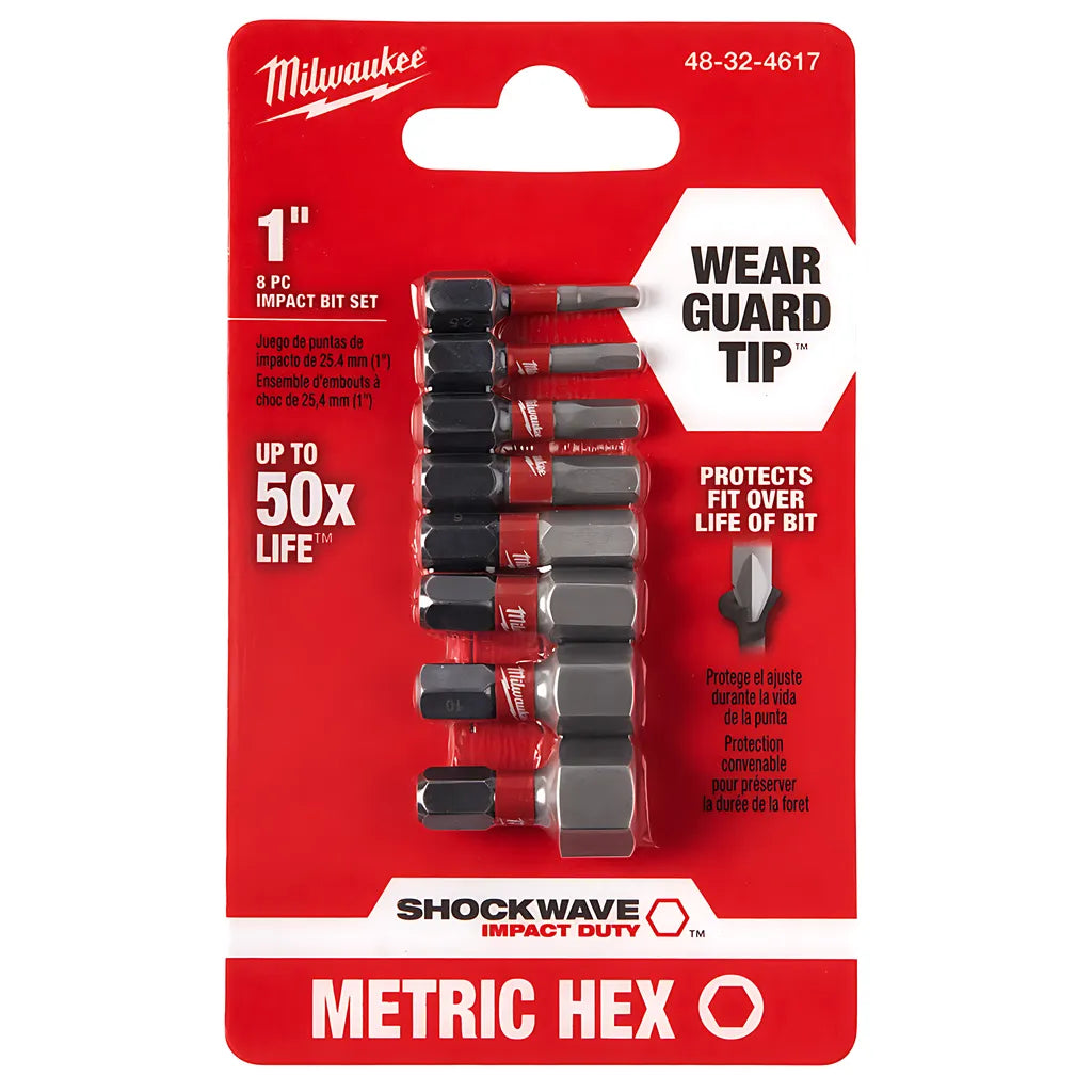 8-Piece Shockwave 1 In. Impact Metric Hex Insert Bit Set 3Pk-Milwaukee-48-32-4617-6960