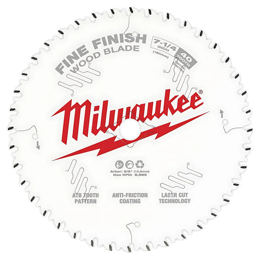 7-1/4 In. 40T Fine Finish Circular Saw Blade-Milwaukee-48-40-0726-6802