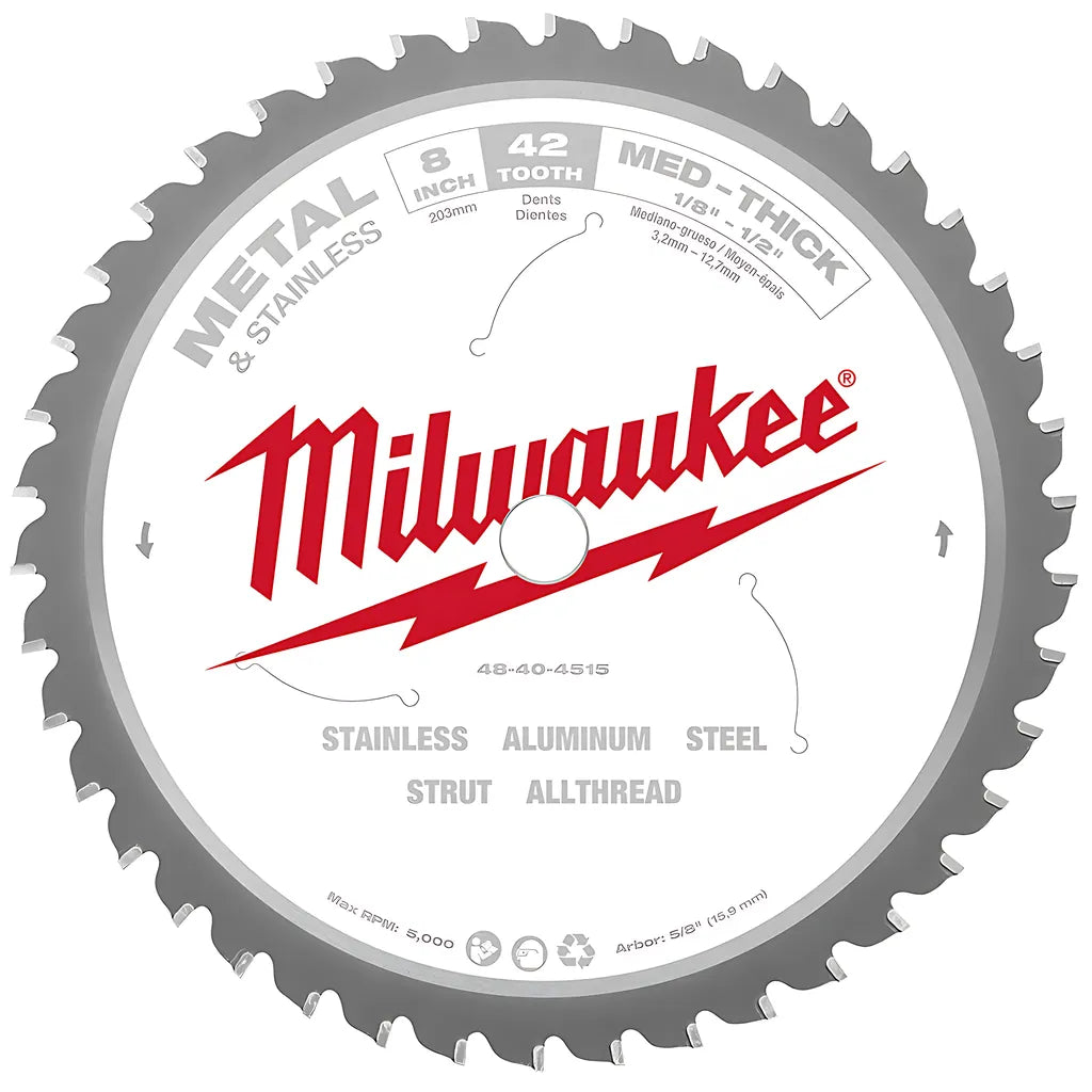 8 In. 42 Tooth Dry Cut Cermet Tipped Circular Saw Blade-Milwaukee-48-40-4515-6875