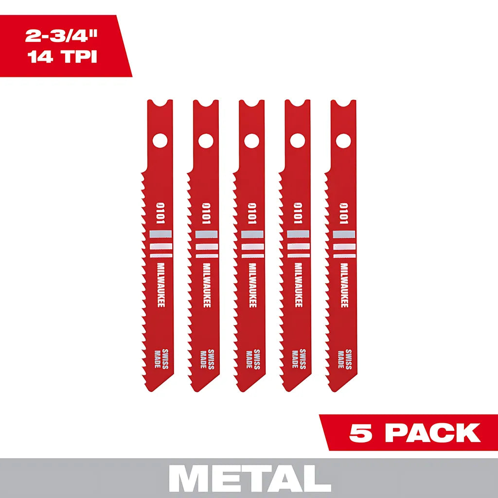 2-3/4" 14Tpi U-Shank Metal High Speed Steel Jig Saw Blades 5Pk-Milwaukee-48-42-0101-5247