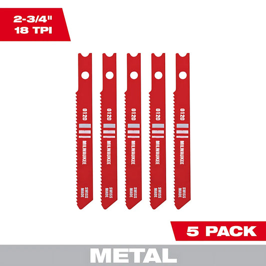 2-3/4" 18Tpi U-Shank Metal High Speed Steel Jig Saw Blades 5Pk-Milwaukee-48-42-0120-5249