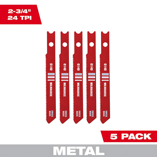 2-3/4" 24Tpi U-Shank Metal High Speed Steel Jig Saw Blades 5Pk-Milwaukee-48-42-0140-5250