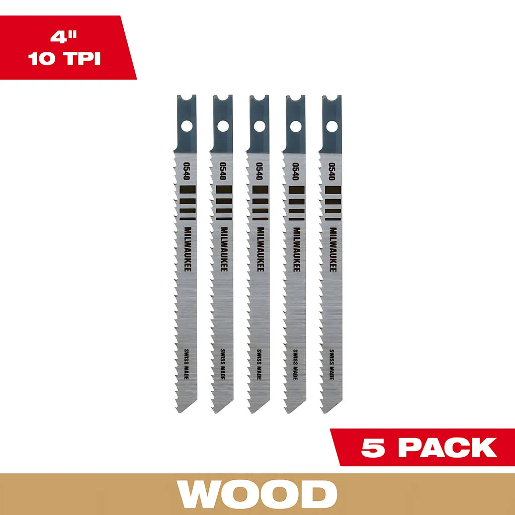 4" 10Tpi T-Shank Wood High Carbon Steel Jig Saw Blades 5Pk-Milwaukee-48-42-0540-6033