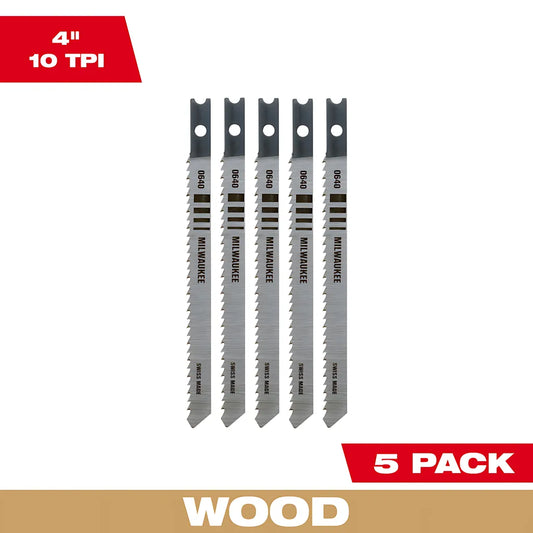 4" 10Tpi U-Shank Wood High Carbon Steel Jig Saw Blades 5Pk-Milwaukee-48-42-0640-6038