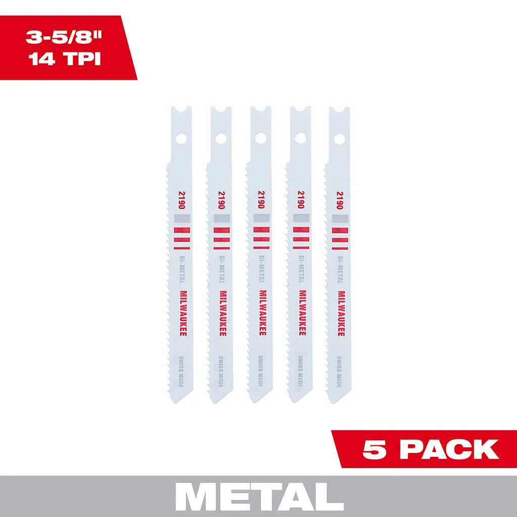 3-5/8" 14Tpi U-Shank Metal Cutting Bi-Metal Jig Saw Blades 5Pk-Milwaukee-48-42-2190-5925