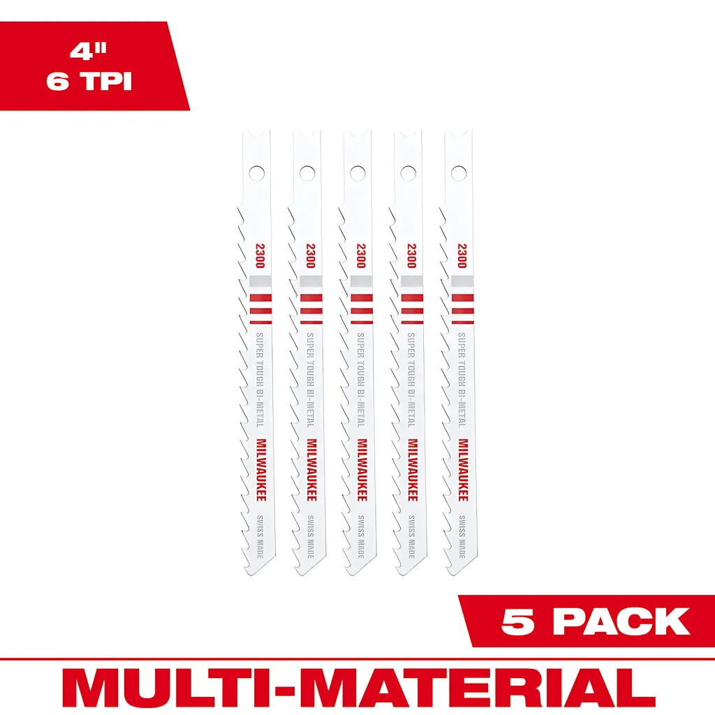 4" 6Tpi U-Shank Multi-Material Bi-Metal Jig Saw Blades 5Pk-Milwaukee-48-42-2300-6042