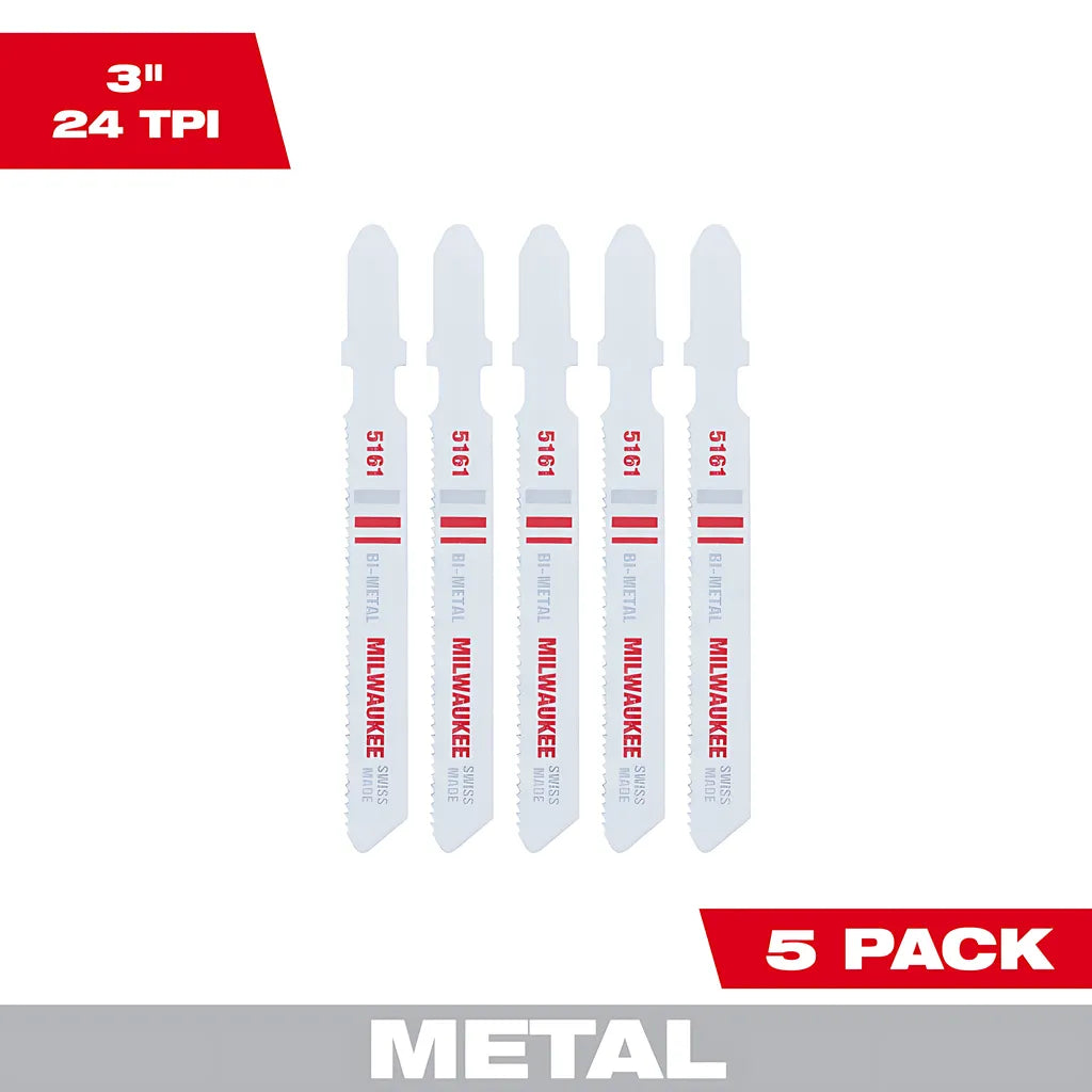 3" 24Tpi T-Shank Metal Cutting Bi-Metal Jig Saw Blades 5Pk-Milwaukee-48-42-5161-5495