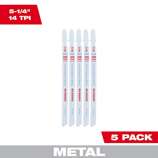 5-1/4" 14Tpi T-Shank Metal Cutting Bi-Metal Jig Saw Blades 5Pk-Milwaukee-48-42-5192-6405