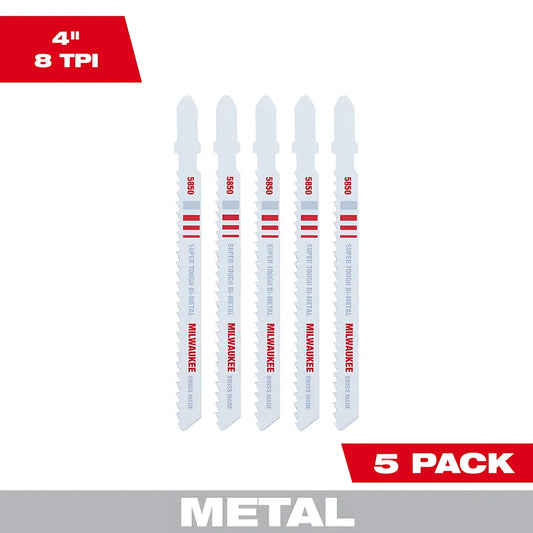 4' 8Tpi T-Shank Metal Cutting Bi-Metal Jig Saw Blades 5Pk-Milwaukee-48-42-5850-5982