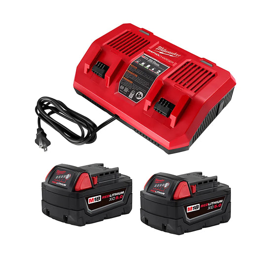 M18 Redlithium 5Ah Xc 2Pk + Dual Bay Charger Kit-Milwaukee-48-59-1852PD-9918