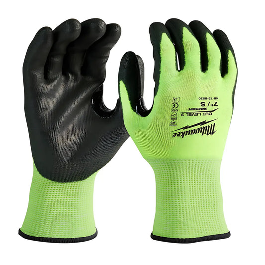 High Visibility Cut Level 3 Polyurethane Dipped Gloves - S-Milwaukee-48-73-8930-1055