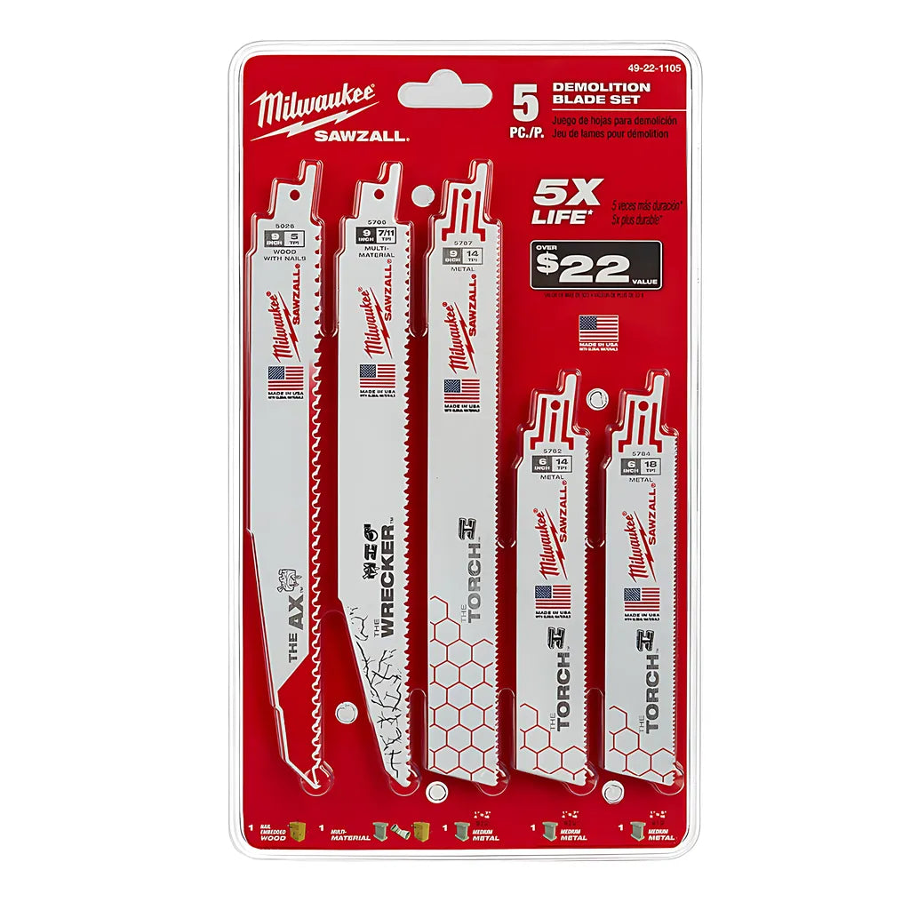 5-Piece Demolition Sawzall Blade Set-Milwaukee-49-22-1105-6443