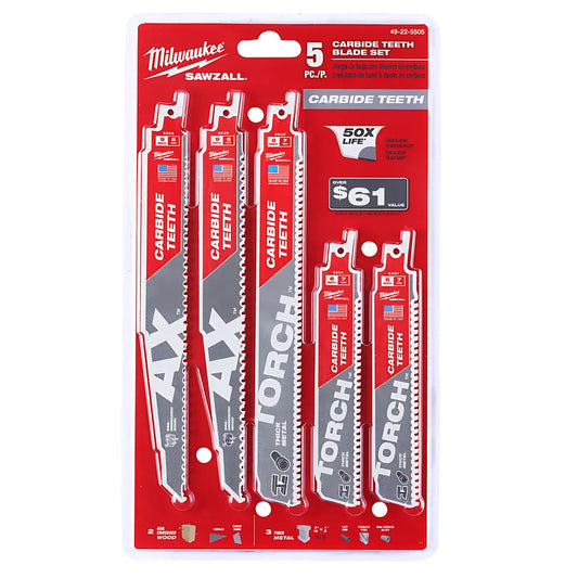 5Pc Carbide Teeth Sawzall® Blade Set-Milwaukee-49-22-5505-6435