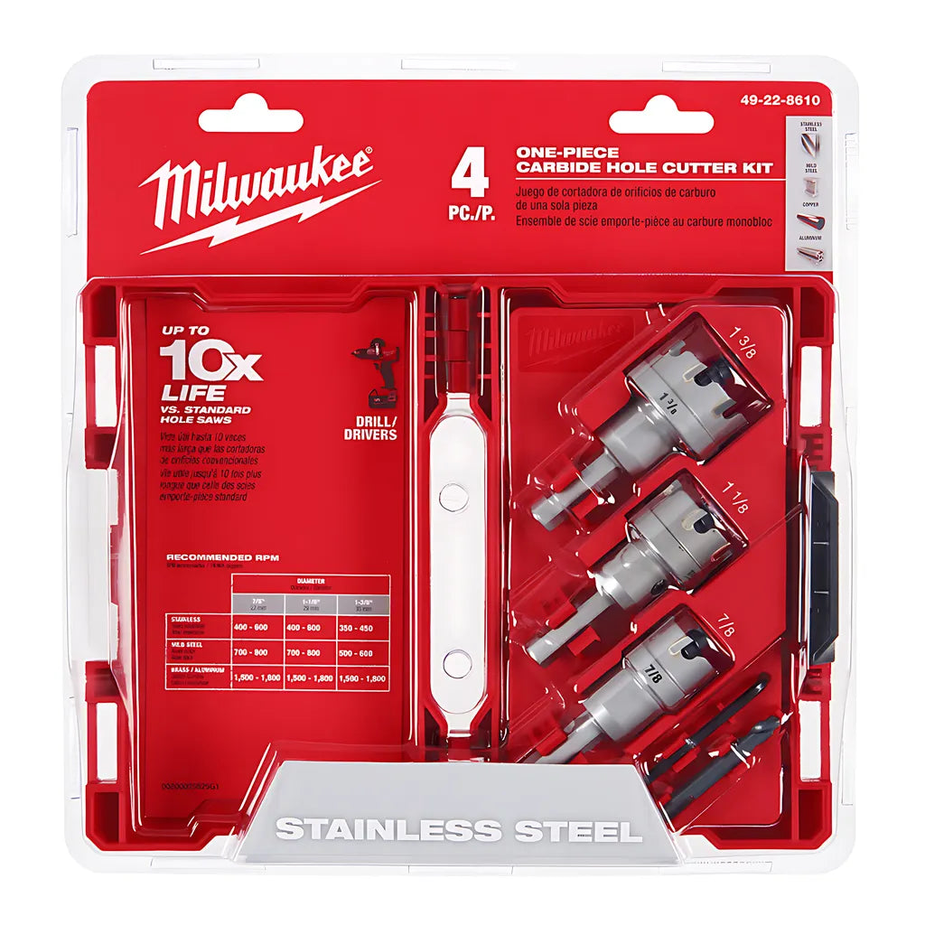 One-Piece Carbide Hole Cutter Set: 4Pc-Milwaukee-49-22-8610-10252