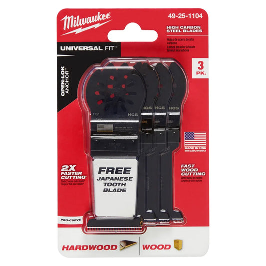 Milwaukee® Open-Lok 1-3/8" Hcs Wood Blades 3Pk + 1 Japanese Tooth Hardwood Blade-Milwaukee-49-25-1104-10126