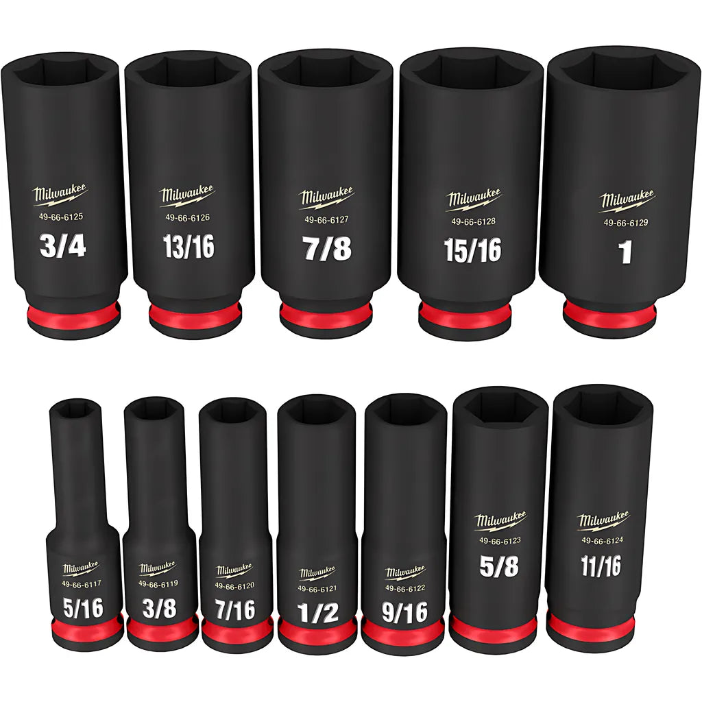 12Pc Shockwave Impact Duty 3/8" Drive Sae Deep 6 Point Socket Set-Milwaukee-49-66-7006-4551