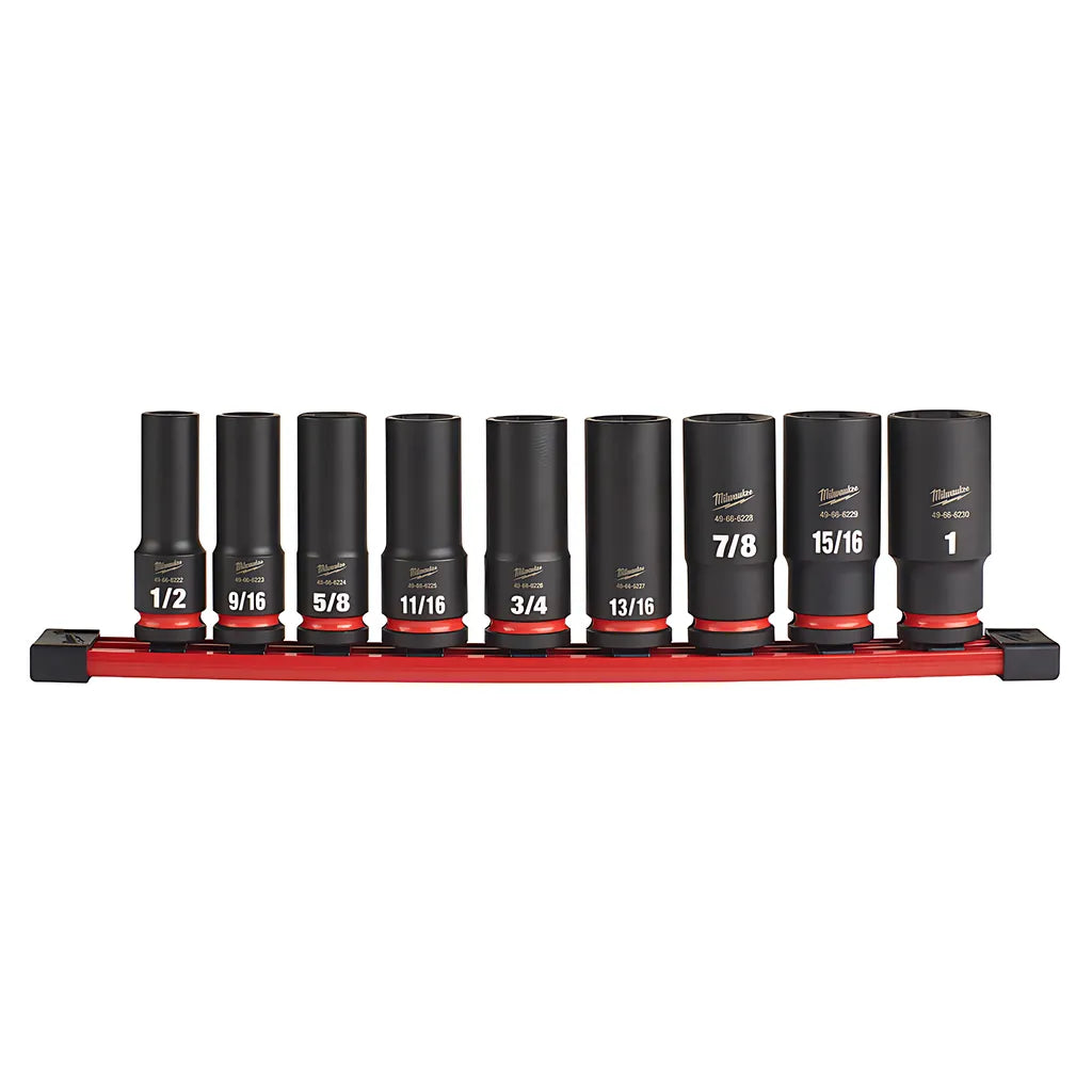 9Pc Shockwave Impact Duty 1/2" Drive Sae Deep 6 Point Socket Set-Milwaukee-49-66-7022-7126