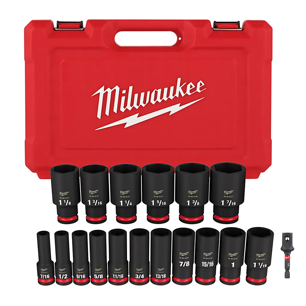 18Pc Shockwave Impact Duty 1/2" Drive 18 Piece Sae Deep 6 Point Socket Set-Milwaukee-49-66-7093-4994