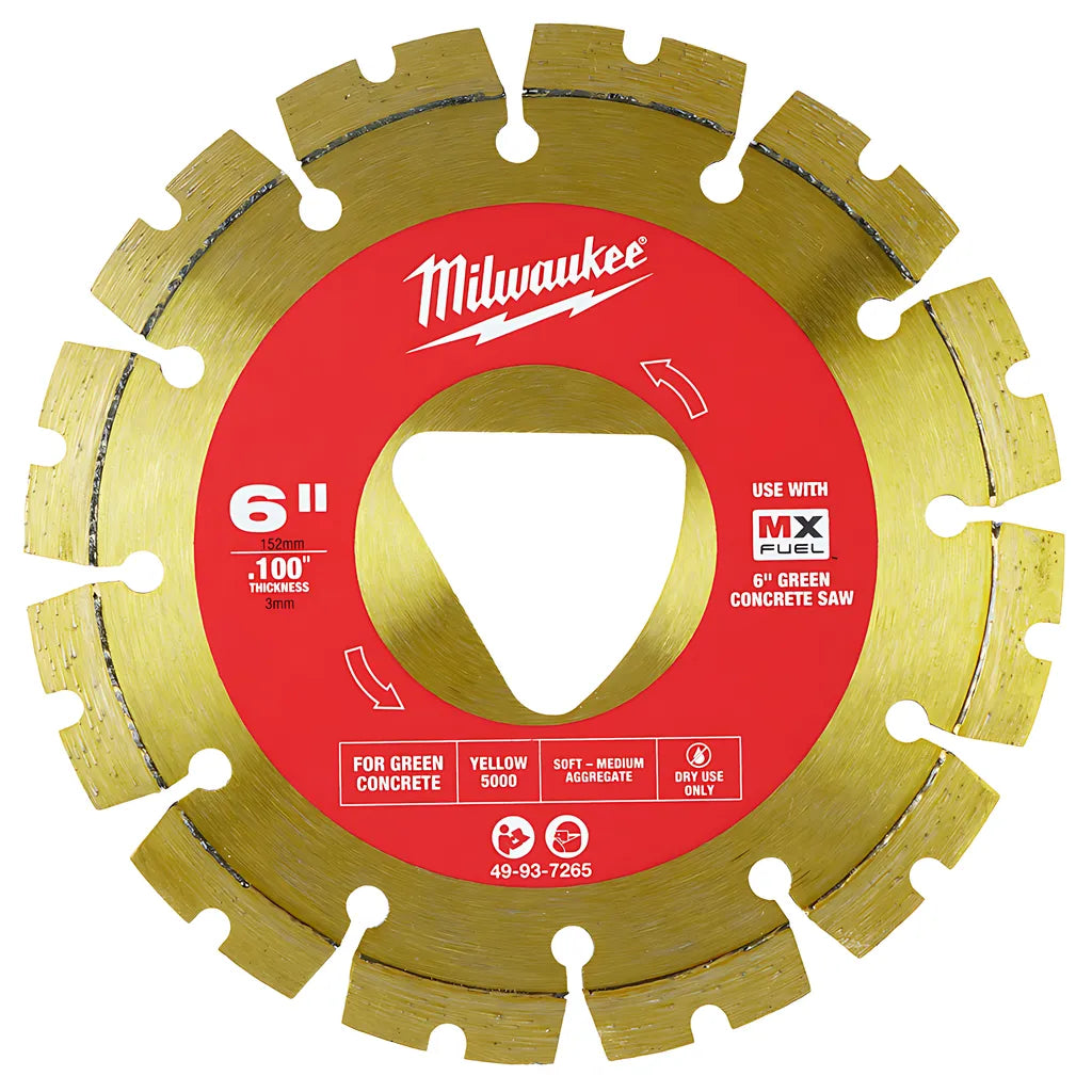 Yellow 6 X .100 Diamond Blade For Green Concrete-Milwaukee-49-93-7265-12146