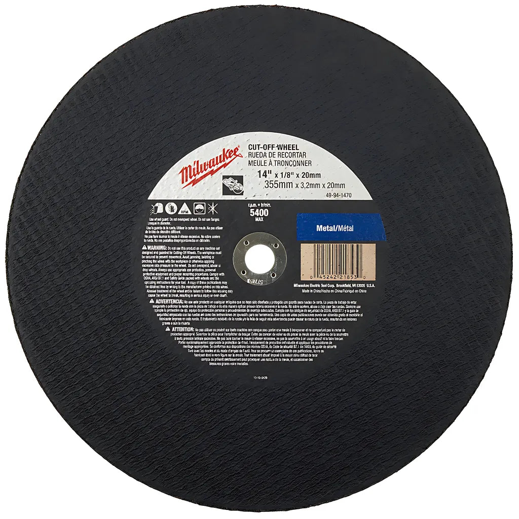 14 In. X 1/8 In. X 20 Mm Cut-Off Wheel (Type 1)-Milwaukee-49-94-1470-4712