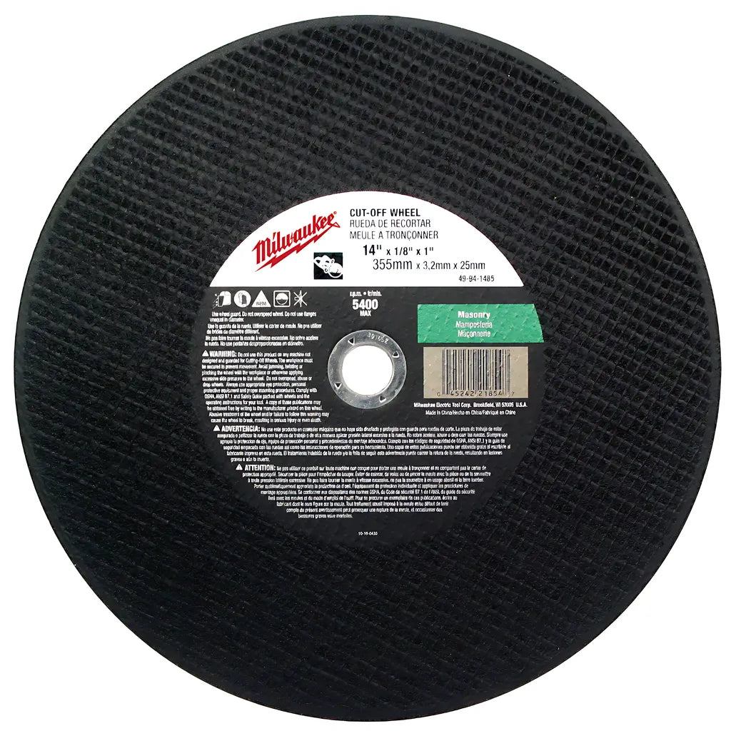 14 In. X 1/8 In. X 1 In. Cut-Off Wheel (Type 1)-Milwaukee-49-94-1485-4710