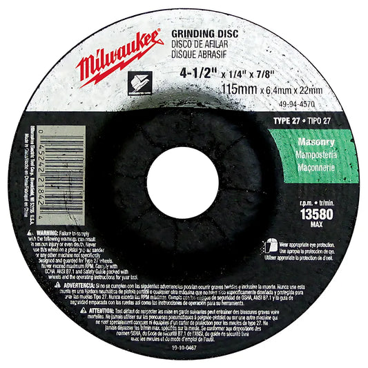 4-1/2 In. X 1/4 In. X 7/8 In. Grinding Wheel (Type 27)-Milwaukee-49-94-4570-6099