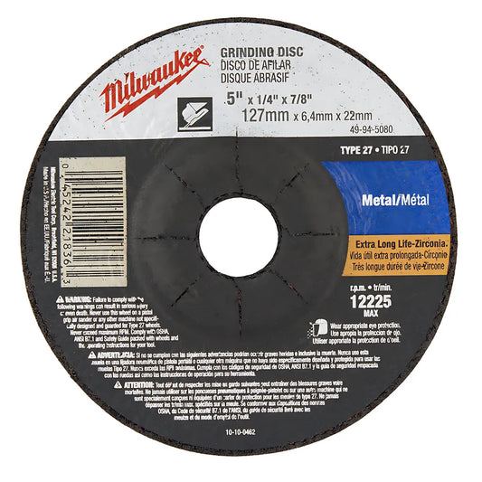 4-1/2 In. X 1/4 In. X 7/8 In. Grinding Wheel (Type 27)-Milwaukee-49-94-4580-6100