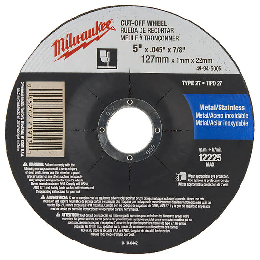 5 In. X .045 In. X 7/8 In. Cut-Off Wheel (Type 27)-Milwaukee-49-94-5005-6235