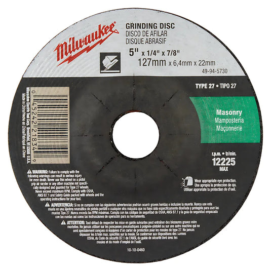 5 In. X 1/4 In. X 7/8 In. Grinding Wheel (Type 27)-Milwaukee-49-94-5730-6236