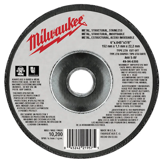 6 In. X .045 In. X 7/8 In. Cut-Off Wheel (Type 27)-Milwaukee-49-94-6305-6549