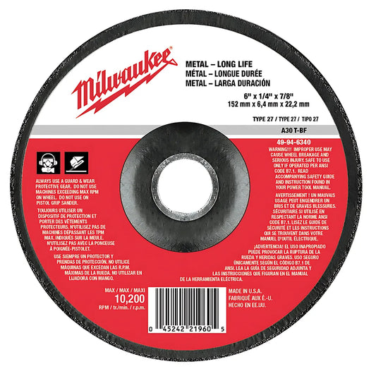 6 In. X 1/4 In. X 7/8 In. Grinding Wheel (Type 27)-Milwaukee-49-94-6340-6551