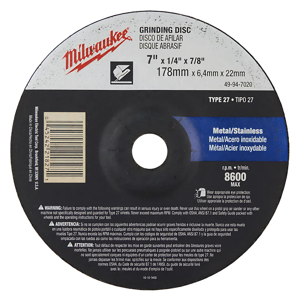 7 In. Grinding Wheel Type 27-Milwaukee-49-94-7020-6683