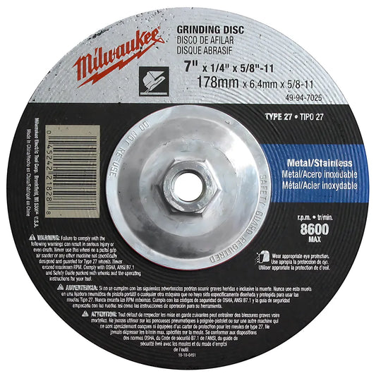 Grinding Wheel 7 In. X 1/4 In. X 5/8 In., 11 (Type 27)-Milwaukee-49-94-7025-8263