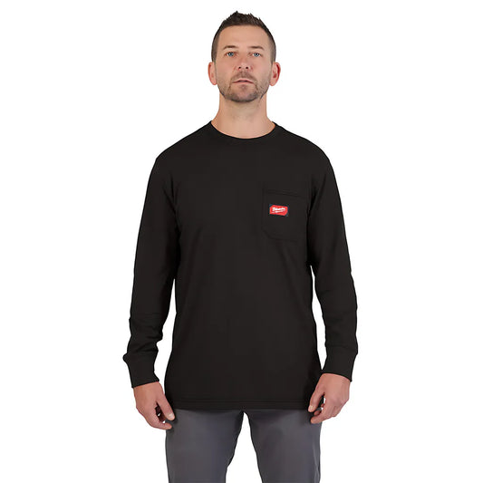 Gridiron Pocket T-Shirt - Long Sleeve Black 2X-Milwaukee-606B-2X-8184