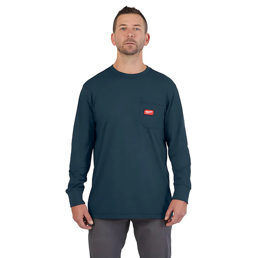 Gridiron Pocket T-Shirt - Long Sleeve Blue 3X-Milwaukee-606BL-3X-8191