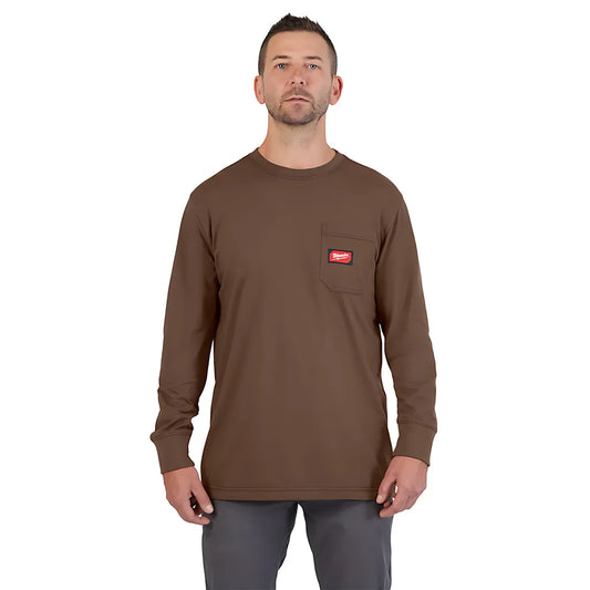 Gridiron Pocket T-Shirt - Long Sleeve Brown 3X-Milwaukee-606BR-3X-8197