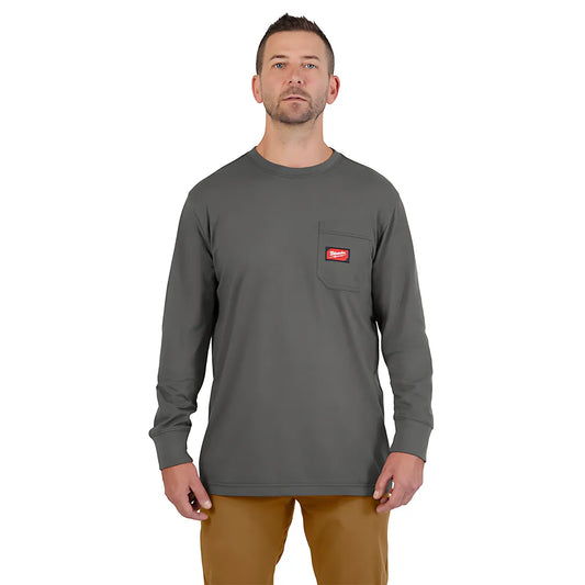 Gridiron Pocket T-Shirt - Long Sleeve Gray 3X-Milwaukee-606G-3X-8201