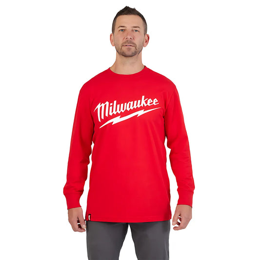 Heavy Duty T-Shirt - Long Sleeve Logo Red Xl-Milwaukee-608R-XL-8370